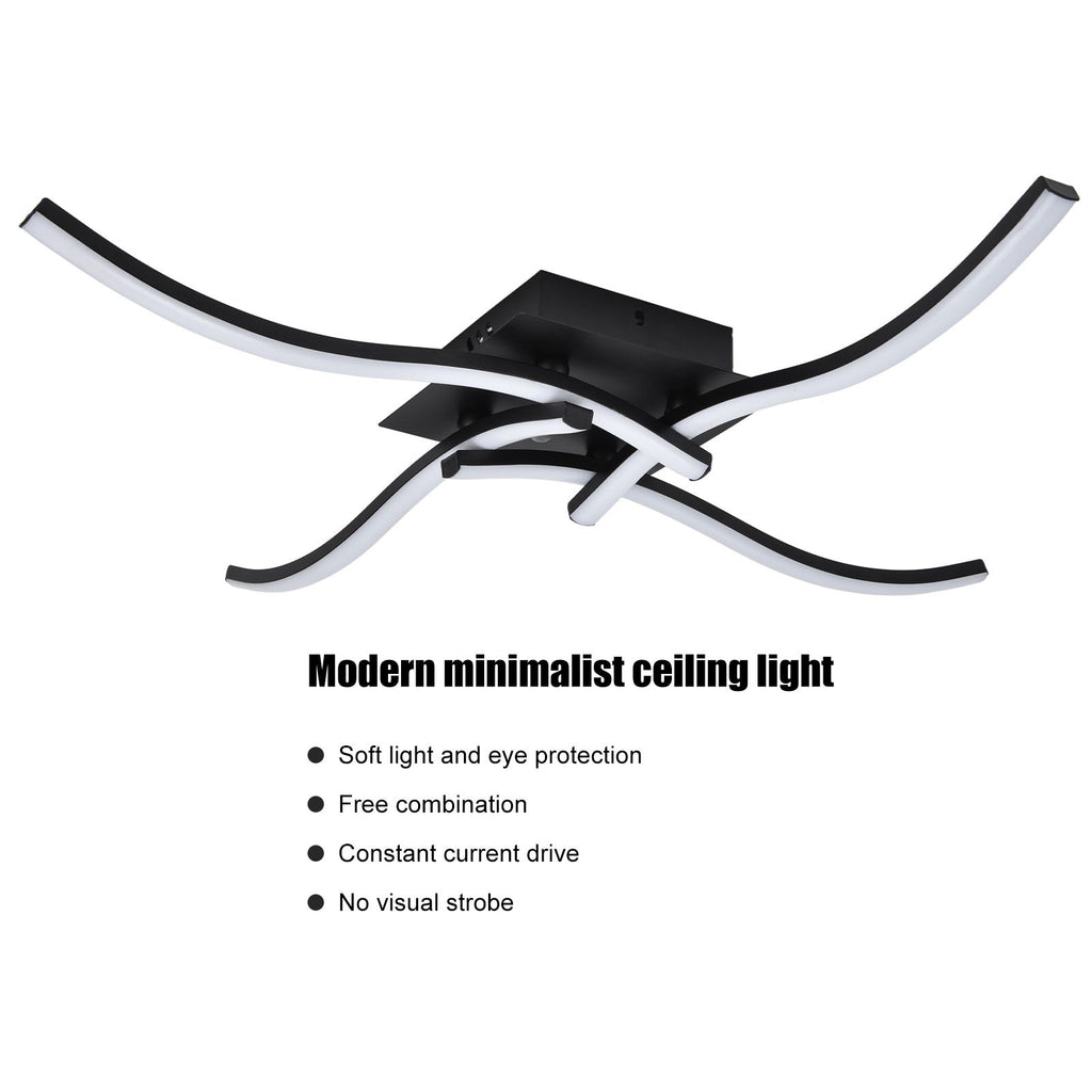 LED Ceiling Light Wavy Shape 3 Color Dimming Wrought Iron Ceiling Fixture with Remote Control Black AC110‑265V
