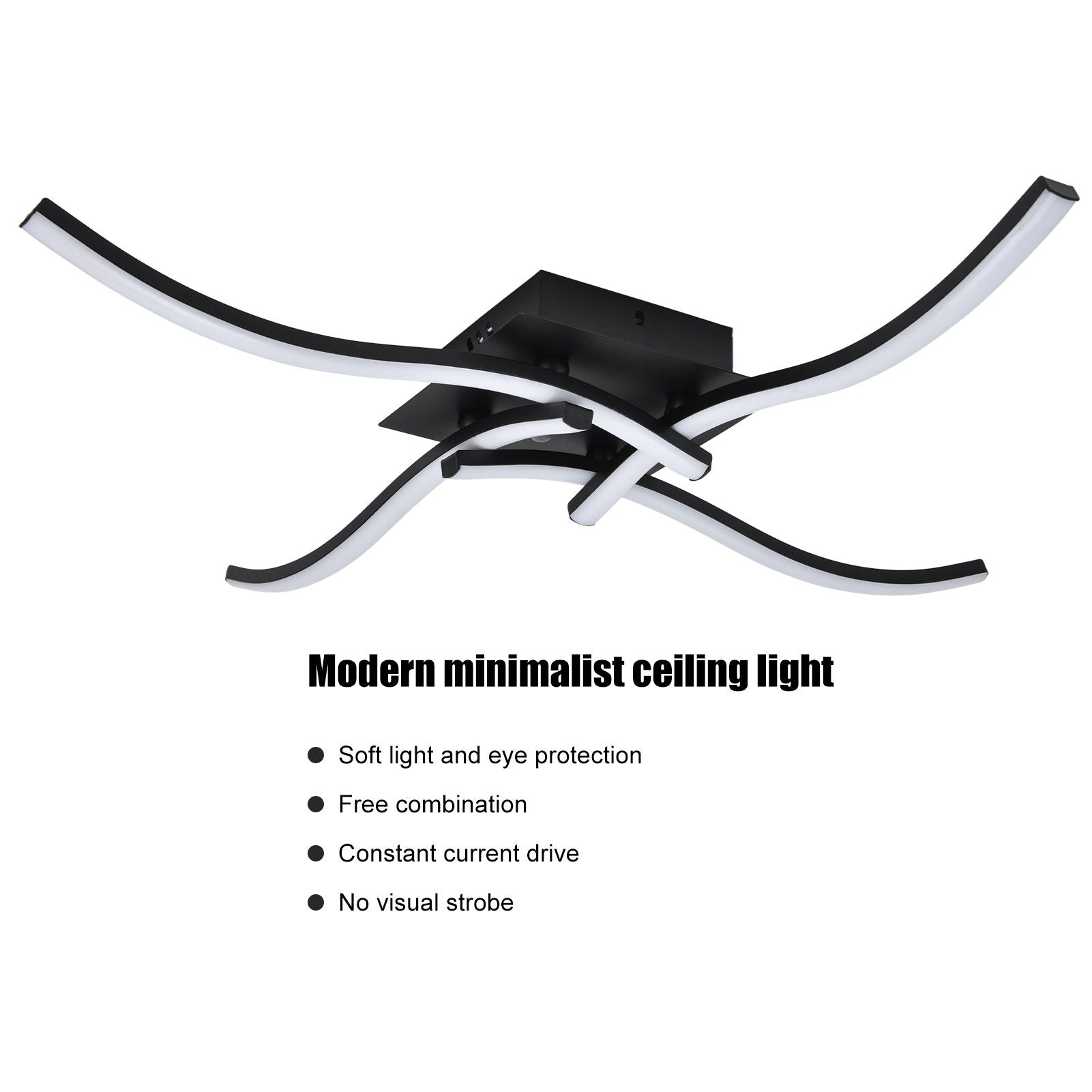 LED Ceiling Light Wavy Shape 3 Color Dimming Wrought Iron Ceiling Fixture with Remote Control Black AC110‑265V