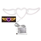 Heart Shaped Neon Light Safe Energy Saving Dual Power Heart Shaped Wings Neon Sign for Valentine's Day Wedding(Warm White Light Pink Light )