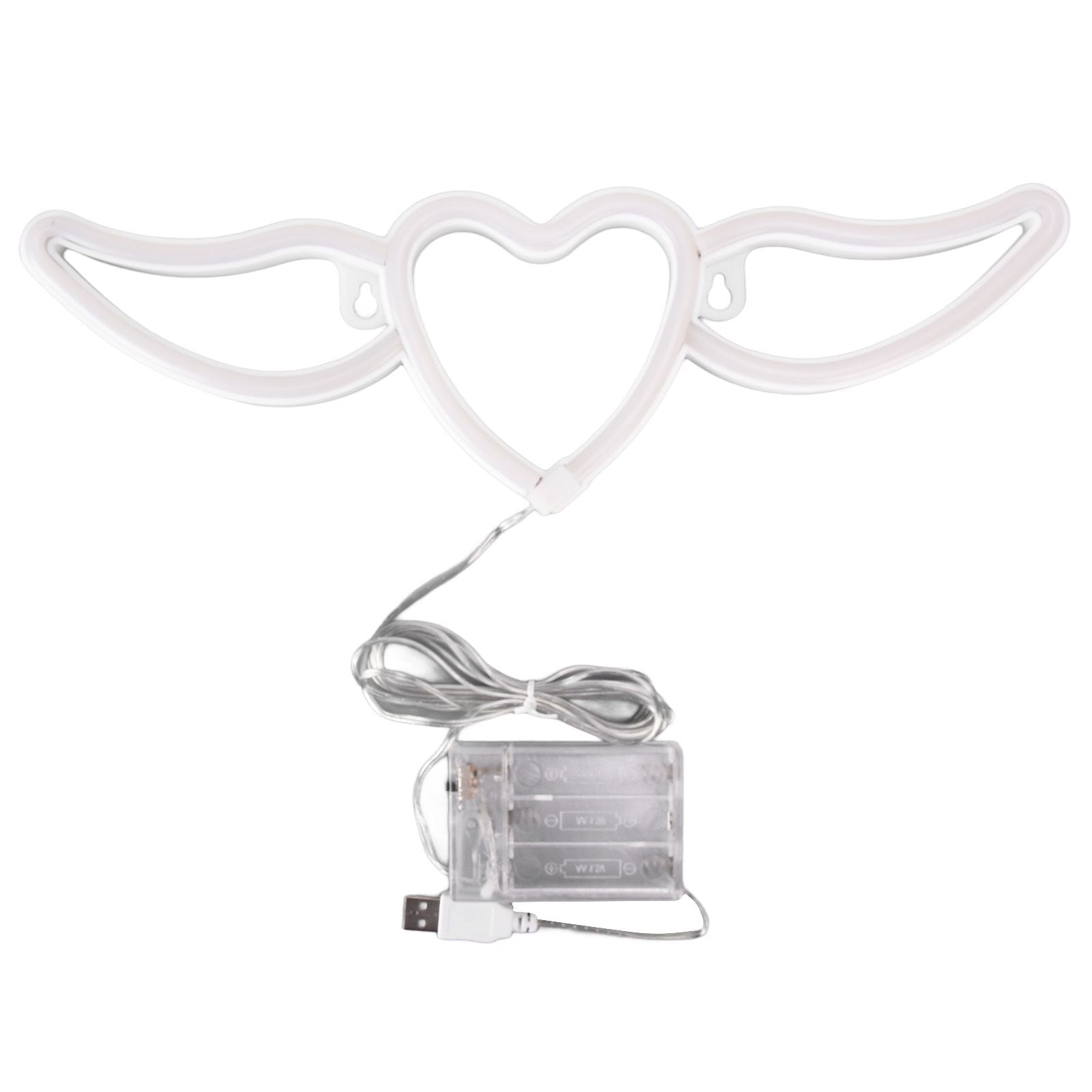 Heart Shaped Neon Light Safe Energy Saving Dual Power Heart Shaped Wings Neon Sign for Valentine's Day Wedding(Warm White Light Pink Light )