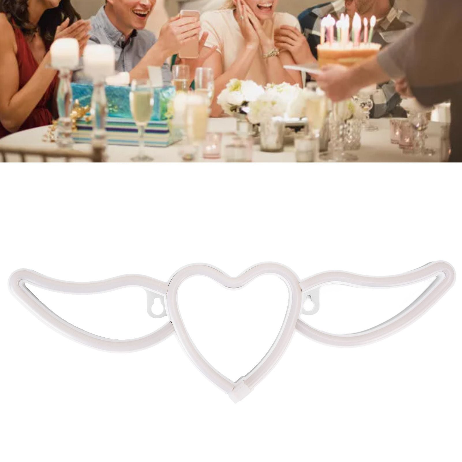 Heart Shaped Neon Light Safe Energy Saving Dual Power Heart Shaped Wings Neon Sign for Valentine's Day Wedding(Warm White Light Pink Light )