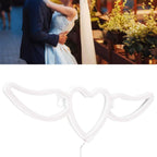 Heart Shaped Neon Light Safe Energy Saving Dual Power Heart Shaped Wings Neon Sign for Valentine's Day Wedding(Warm White Light Pink Light )