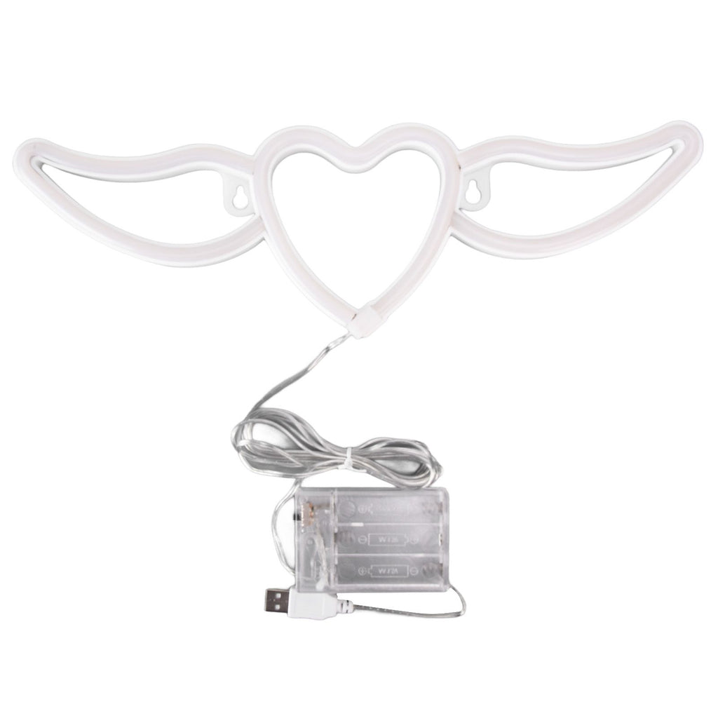 Heart Shaped Neon Light Safe Energy Saving Dual Power Heart Shaped Wings Neon Sign for Valentine's Day Wedding(Purple Light Warm White Light )