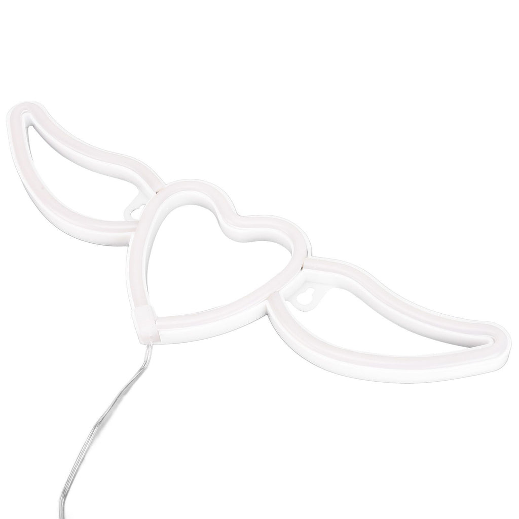 Heart Shaped Neon Light Safe Energy Saving Dual Power Heart Shaped Wings Neon Sign for Valentine's Day Wedding(Purple Light Warm White Light )