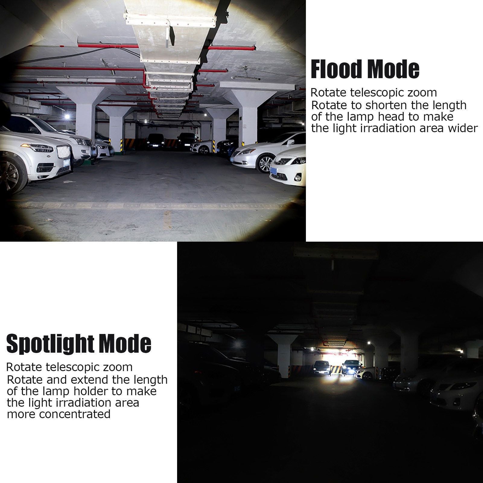 LED Flashlight Telescopic Zoom Protective Function Aluminum Alloy Barrel 2000LM Zoom FlashlightBlack