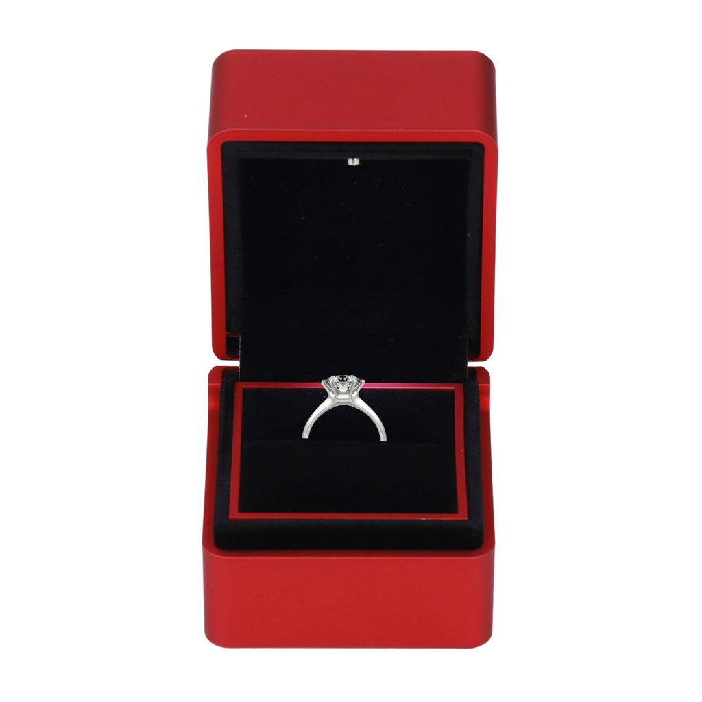 Velvet Ring Box LED Light Eco Friendly Safe Poisonless Elegant Design Romantic Ambience Engagement Ring BoxRed
