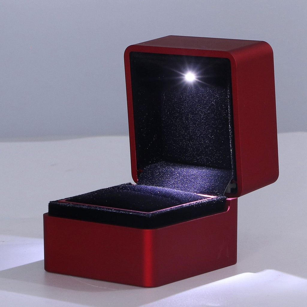 Velvet Ring Box LED Light Eco Friendly Safe Poisonless Elegant Design Romantic Ambience Engagement Ring BoxRed