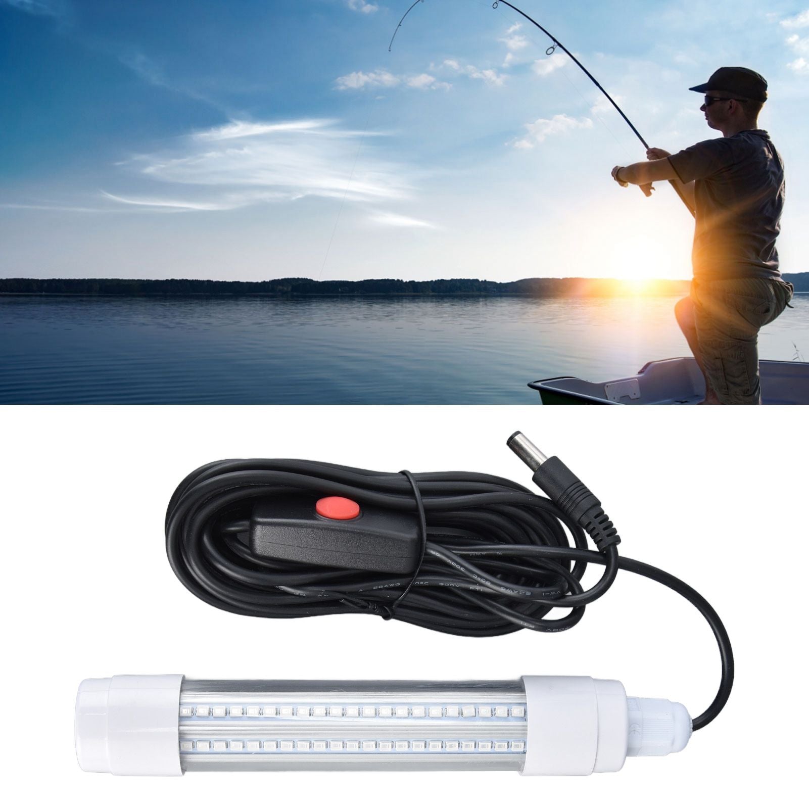 Fishing Light 126 LED IP68 Waterproof 1000lm Submersible Night Fish Finder Lamp 13W AC12‑36VWhite Light