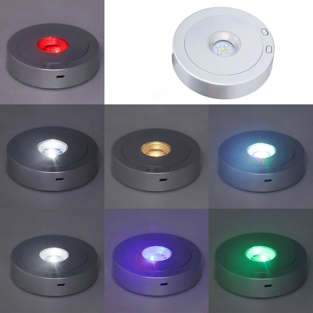LED Display Base USB RGB Colorful Light Rotating Crystal Display Base Stand for Bottle Jewellery Handicraft