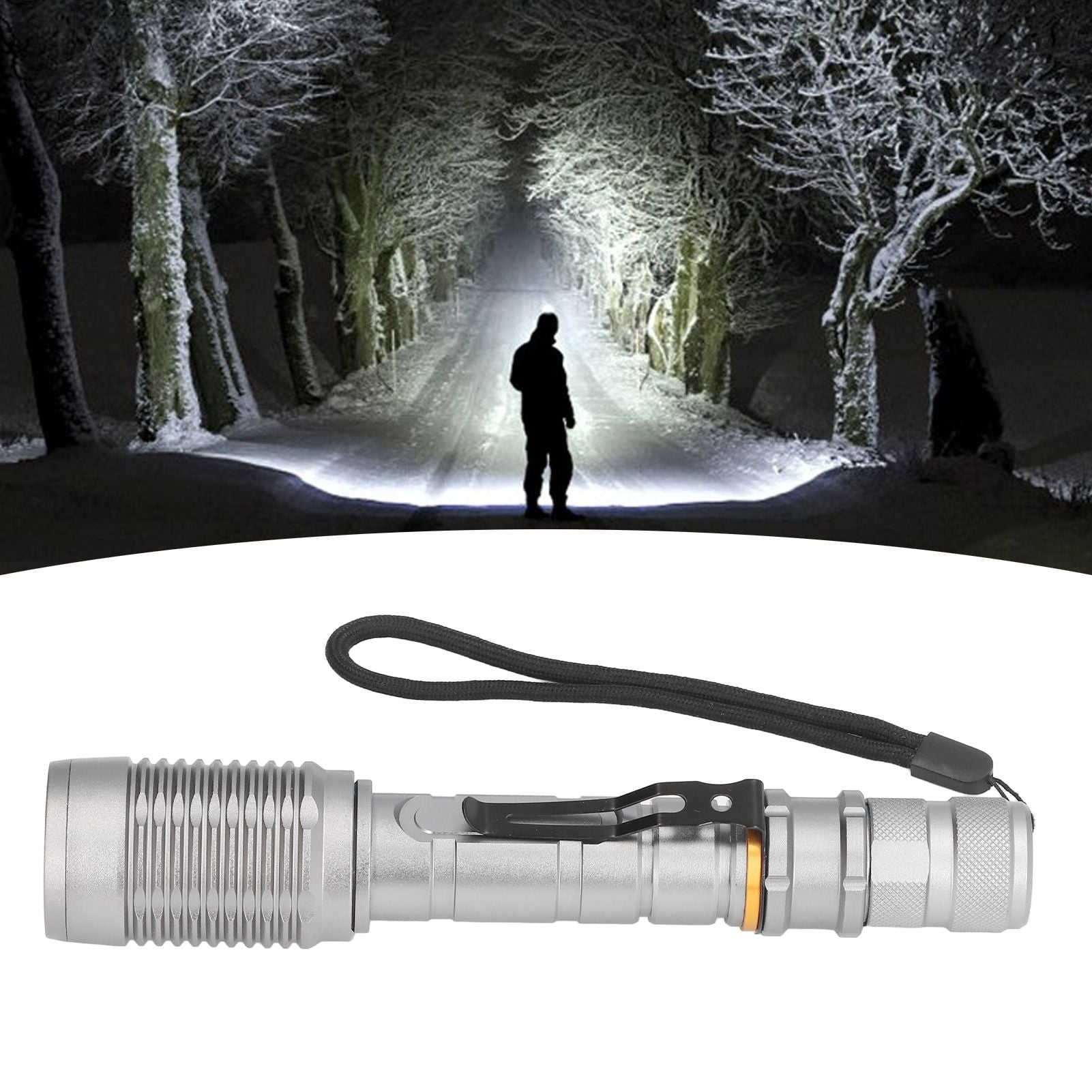 Telescopic Zoomable Flashlight 5 Lighting Modes 5000LM Waterproof Bright Flashlight for Outdoor Adventure Camping Home Gray