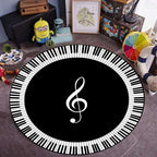 Musical Note Black White Piano Key Printed Round Carpets Area Rugs for Home Living Room Bedroom Floor Decoration