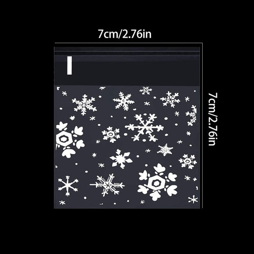 100pcs Christmas Gift Packaging Bag Plastic Packaging Bag Snowfake Printed Candy Package Bag