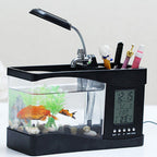 Multifunctional USB Mini Aquarium Fish Tank Aquarium with LED Lamp LCD Display Screen Clock Storage Box Fish Tank Aquarium