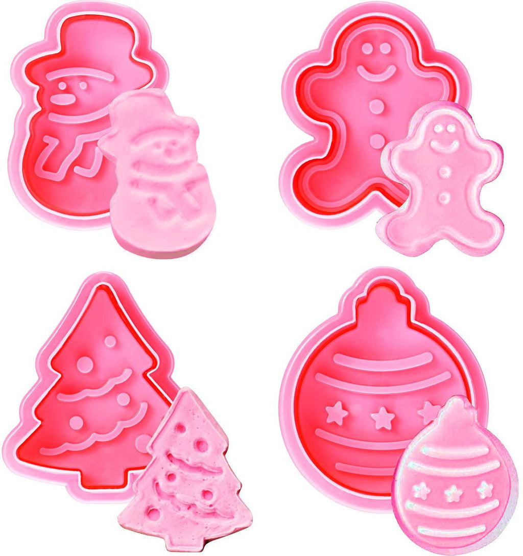 4 Pcs Christmas Biscuits Cutters Set Christmas Tree Snowman Gingerbread Egg Stamper Spring Loaded Handle Cutter