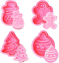 4 Pcs Christmas Biscuits Cutters Set Christmas Tree Snowman Gingerbread Egg Stamper Spring Loaded Handle Cutter