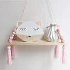Ins Style Wall Shelf Child Decorative Shelf Hanging with Rope and Wooden Board Princess Bedroom