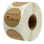 500Pcs Handmade with Love Stickers Round Self Adhesive Kraft Paper Labels Gift Tag
