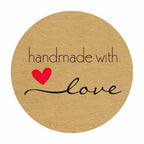 500Pcs Handmade with Love Stickers Round Self Adhesive Kraft Paper Labels Gift Tag