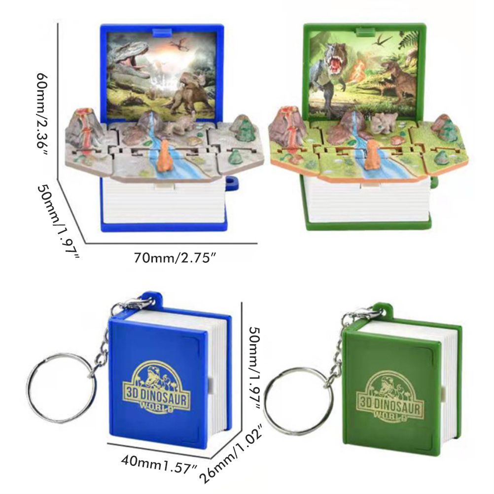 2Pcs Mini 3D Dinosaur Astronomy Book Keychains Miniature Book Keyring Purse Backpack Keychain Sensory Toy Stress Relief Toy for Kids Adults