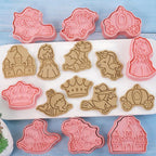 8Pcs 3D Biscuit Cutters Cartoon Dinosaur Fruit Vegetable Birthday Biscuit Mould Baking Mould Hand Press Biscuit Stamp