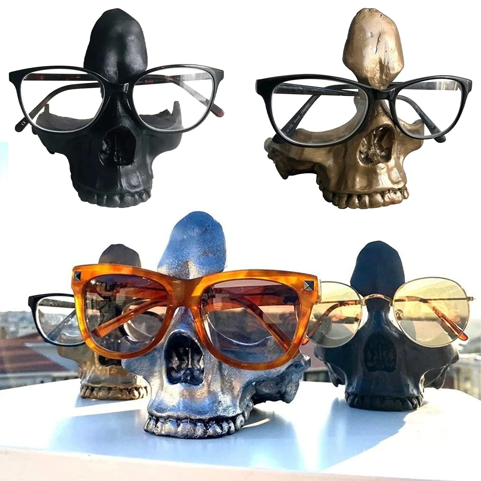 Skull Glasses Holder Sturdy Resin Rich Details Vivic Colors Skull Glasses Stand