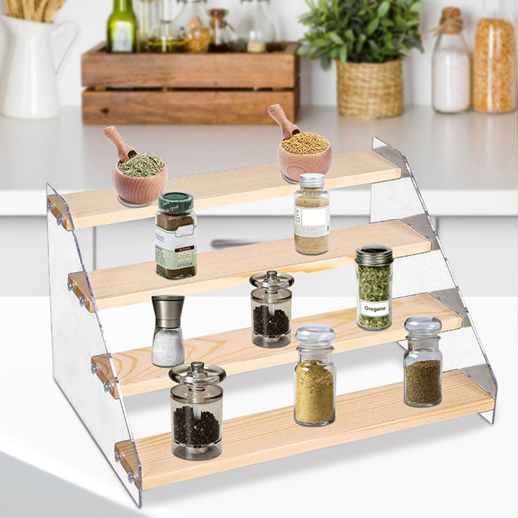 Wooden Ladder Display Shelf Countertop Cabinets Organizer Rack for Toy Cosmetics Kitchen Spices