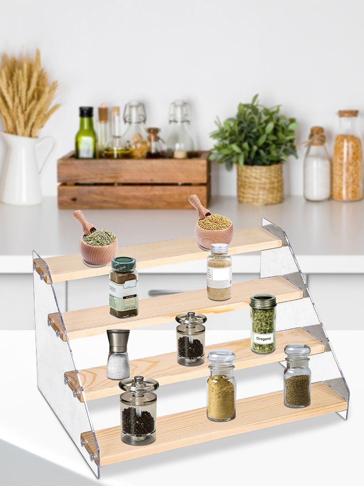 Wooden Ladder Display Shelf Countertop Cabinets Organizer Rack for Toy Cosmetics Kitchen Spices