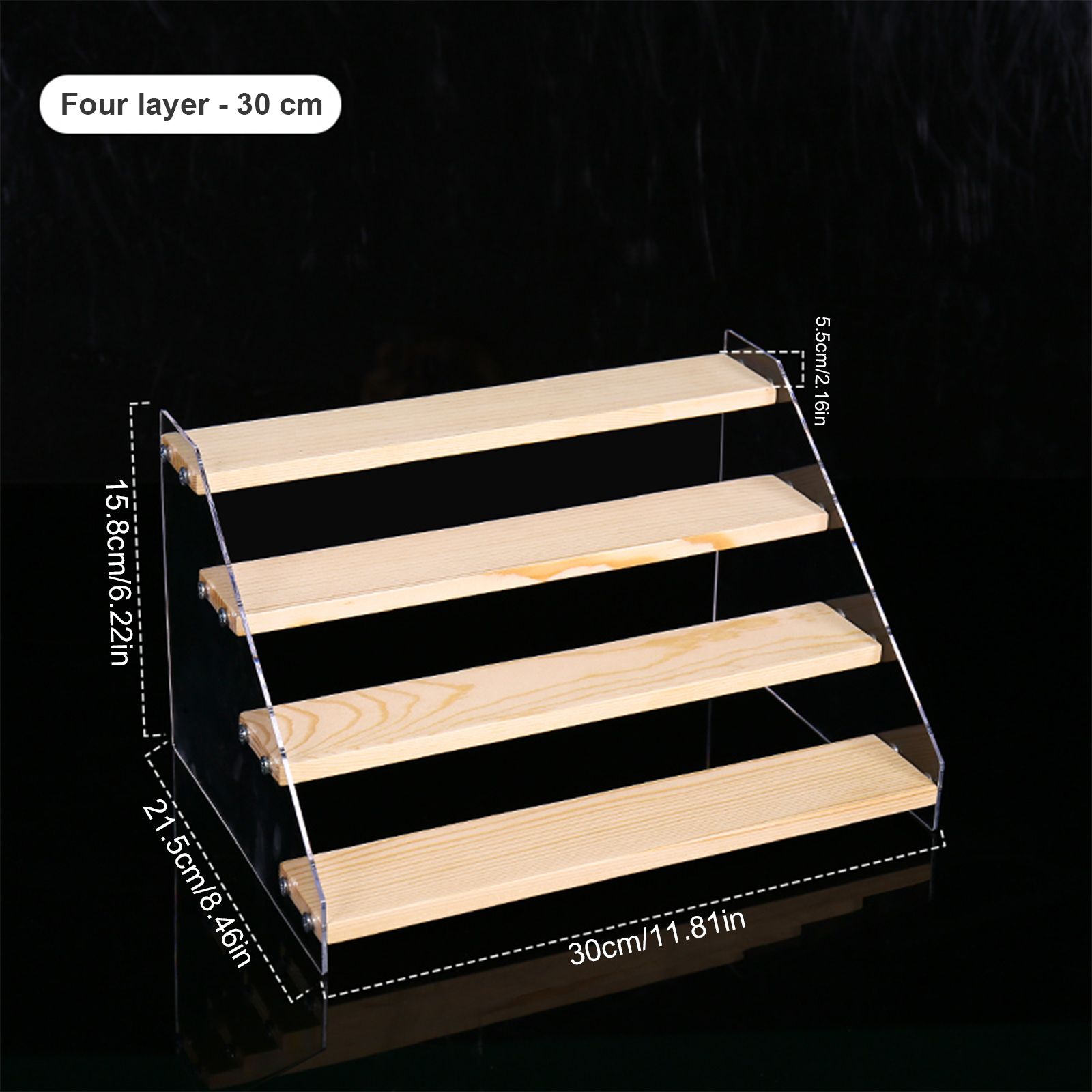 Wooden Cupcake Stand 5 Tiers 15.7in Wide Acrylic Side Panel Strong Wood Large Display Riser