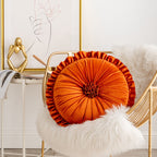 Round Velvet Cushion Ruffled Flower Cushion Decorative Sofa Throw Pillow