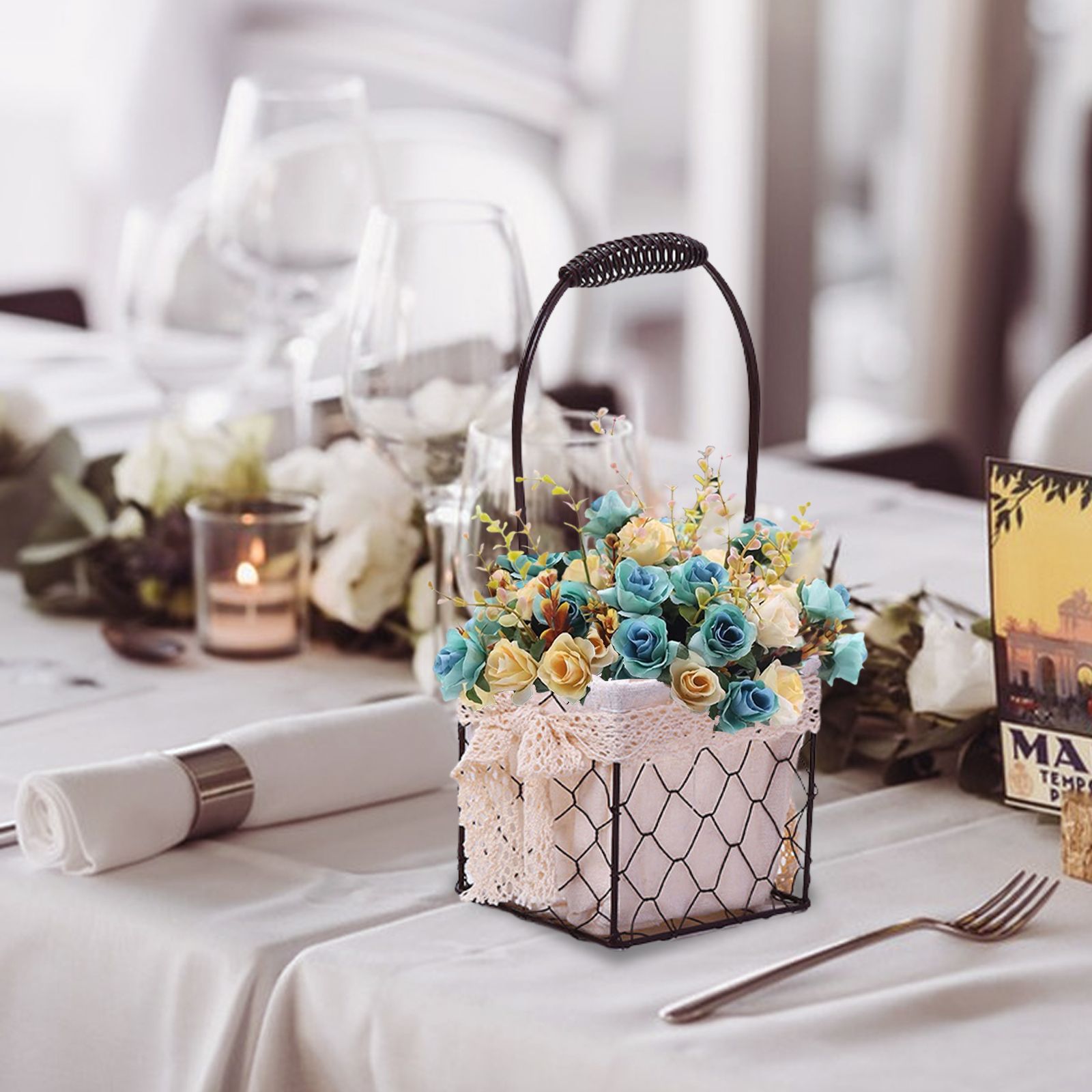 Iron Flower Baskets for Wedding Favors Floral Arrangement Flower Basket Succulent Greenery Baskets
