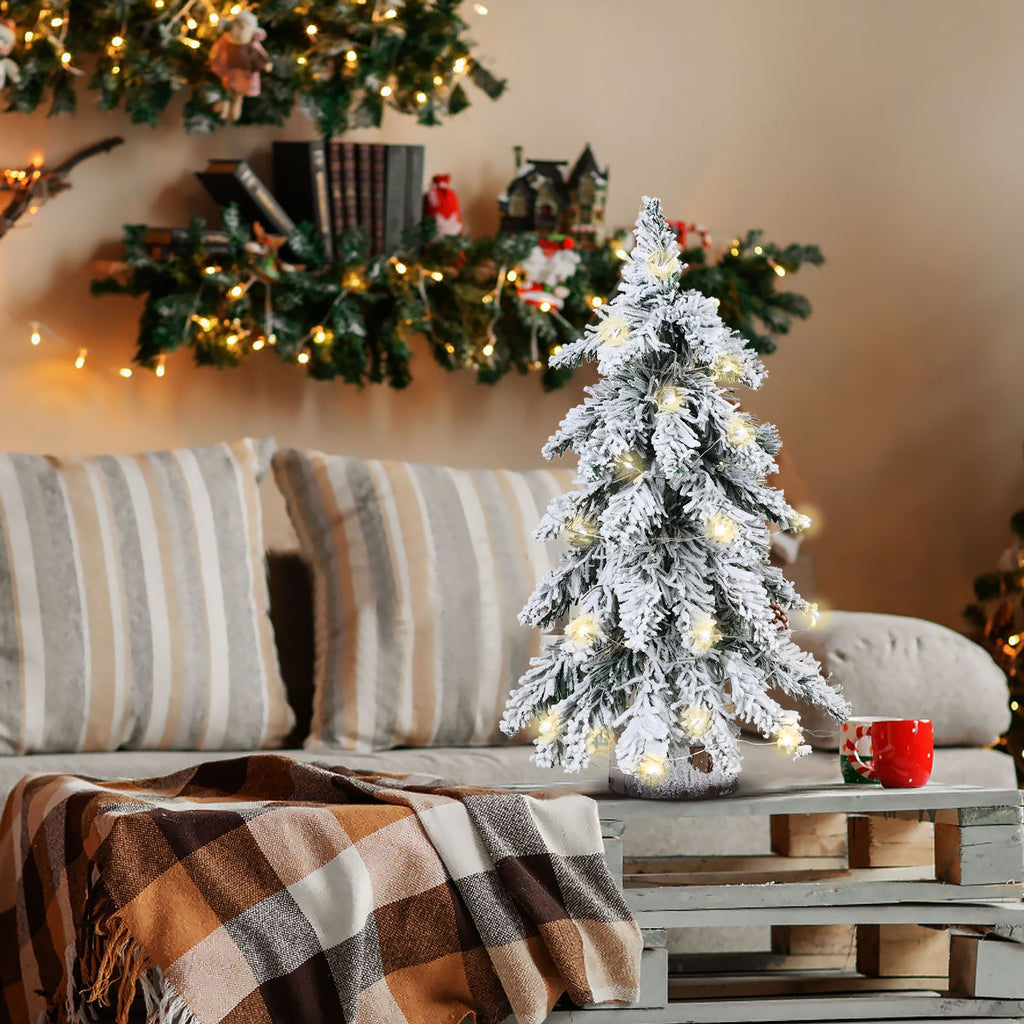 45cm Flocking Christmas Tree with Lights PVC Mini Christmas Tree Artificial Holiday Tree Christmas Desktop Decoration