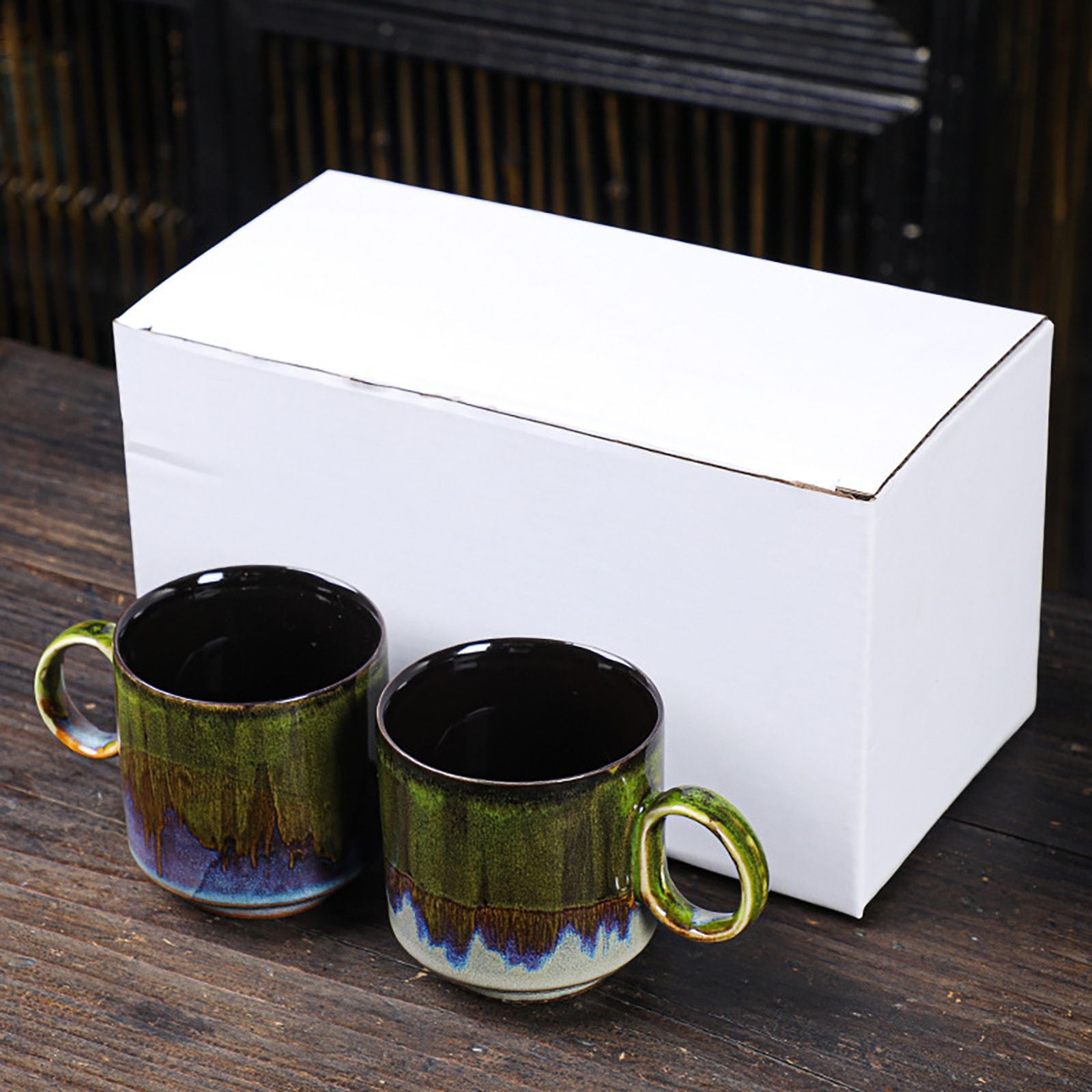 2pcs Ceramic Coffee Mug Special Active Glaze Large Coffee Mug for Office 150ml Capacity Green