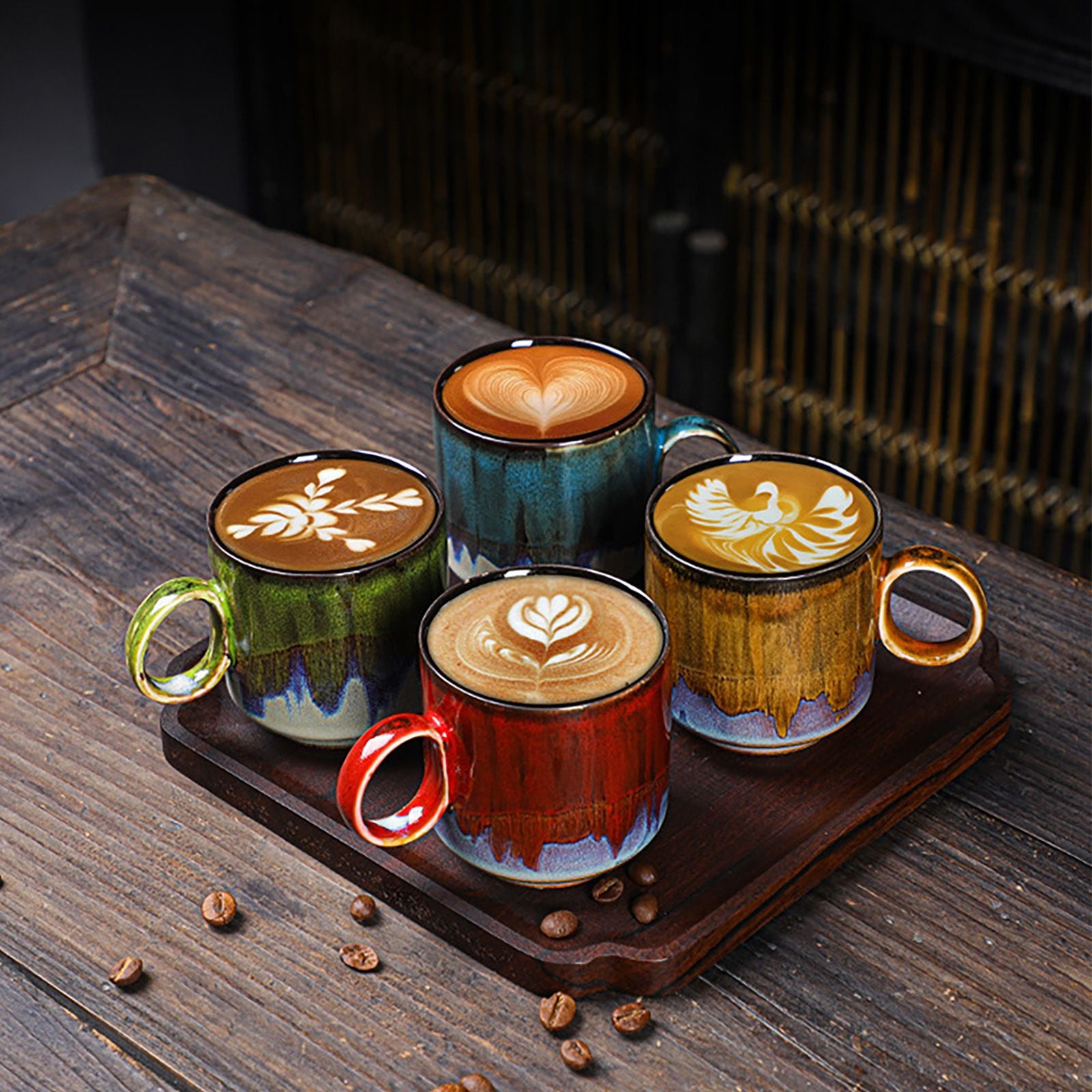 2pcs Ceramic Coffee Mug Special Active Glaze Large Coffee Mug for Office 150ml Capacity Green