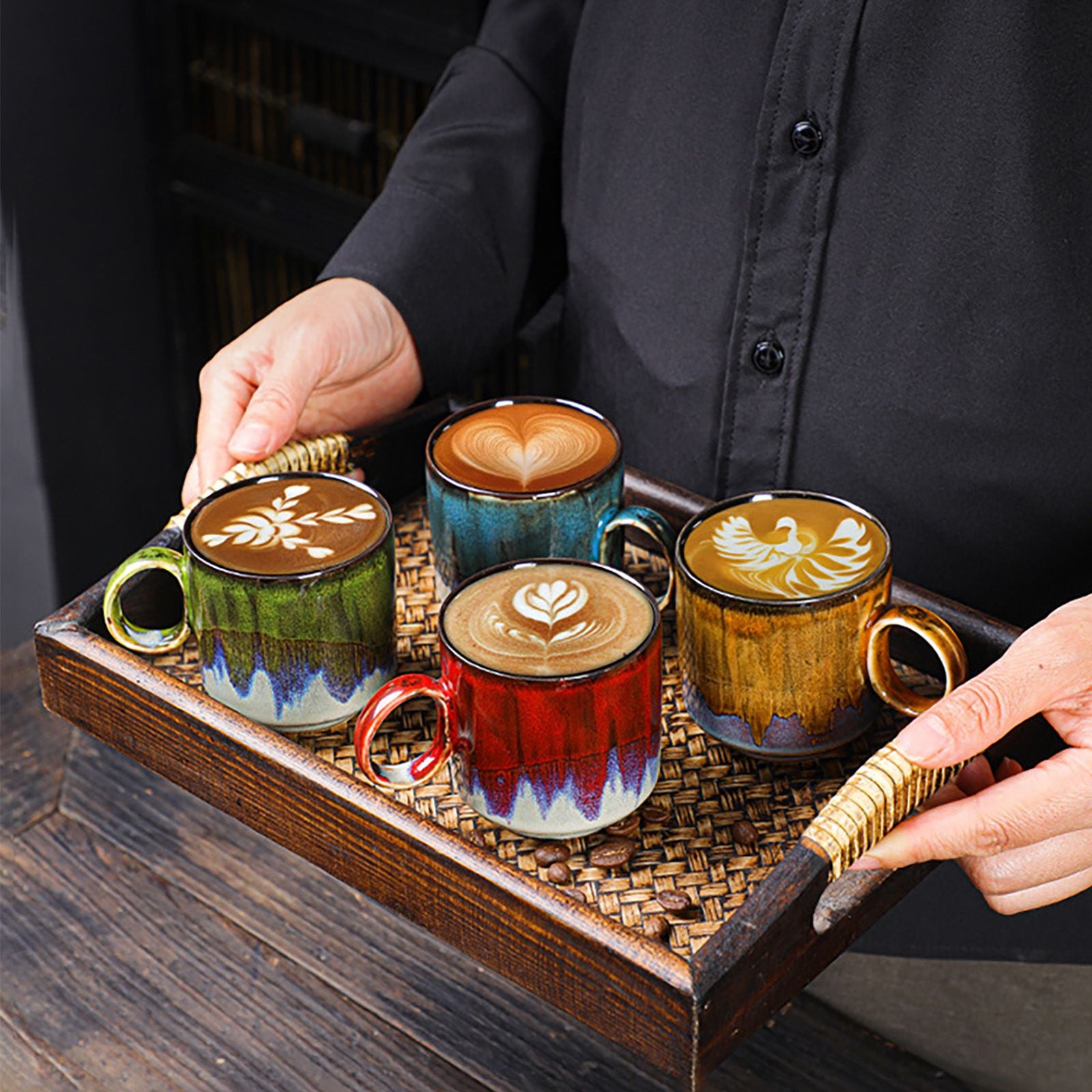 2pcs Ceramic Coffee Mug Special Active Glaze Large Coffee Mug for Office 150ml Capacity Green