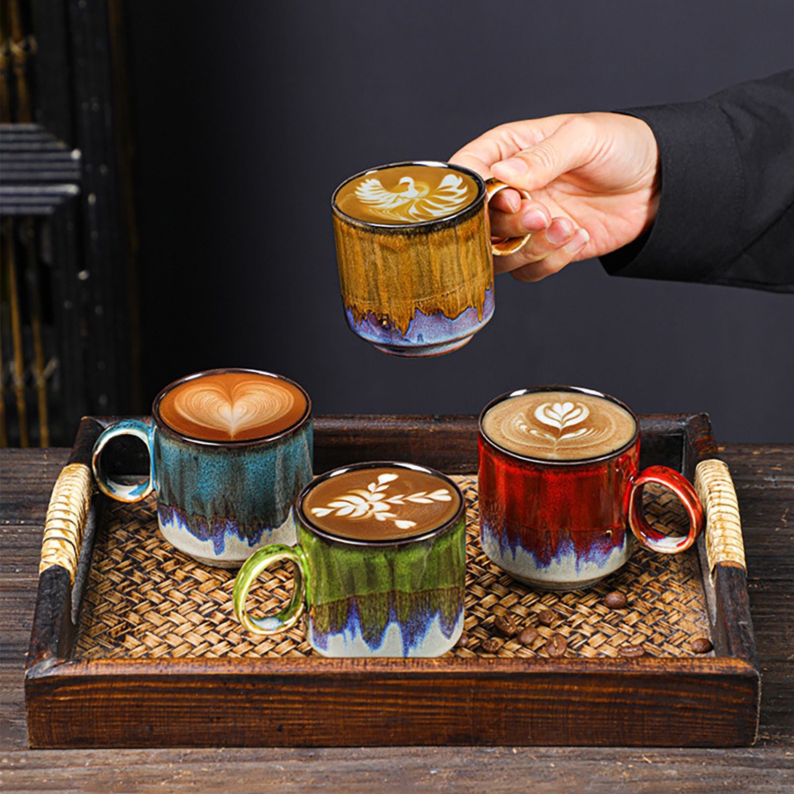 2pcs Ceramic Coffee Mug Special Active Glaze Large Coffee Mug for Office 150ml Capacity Green