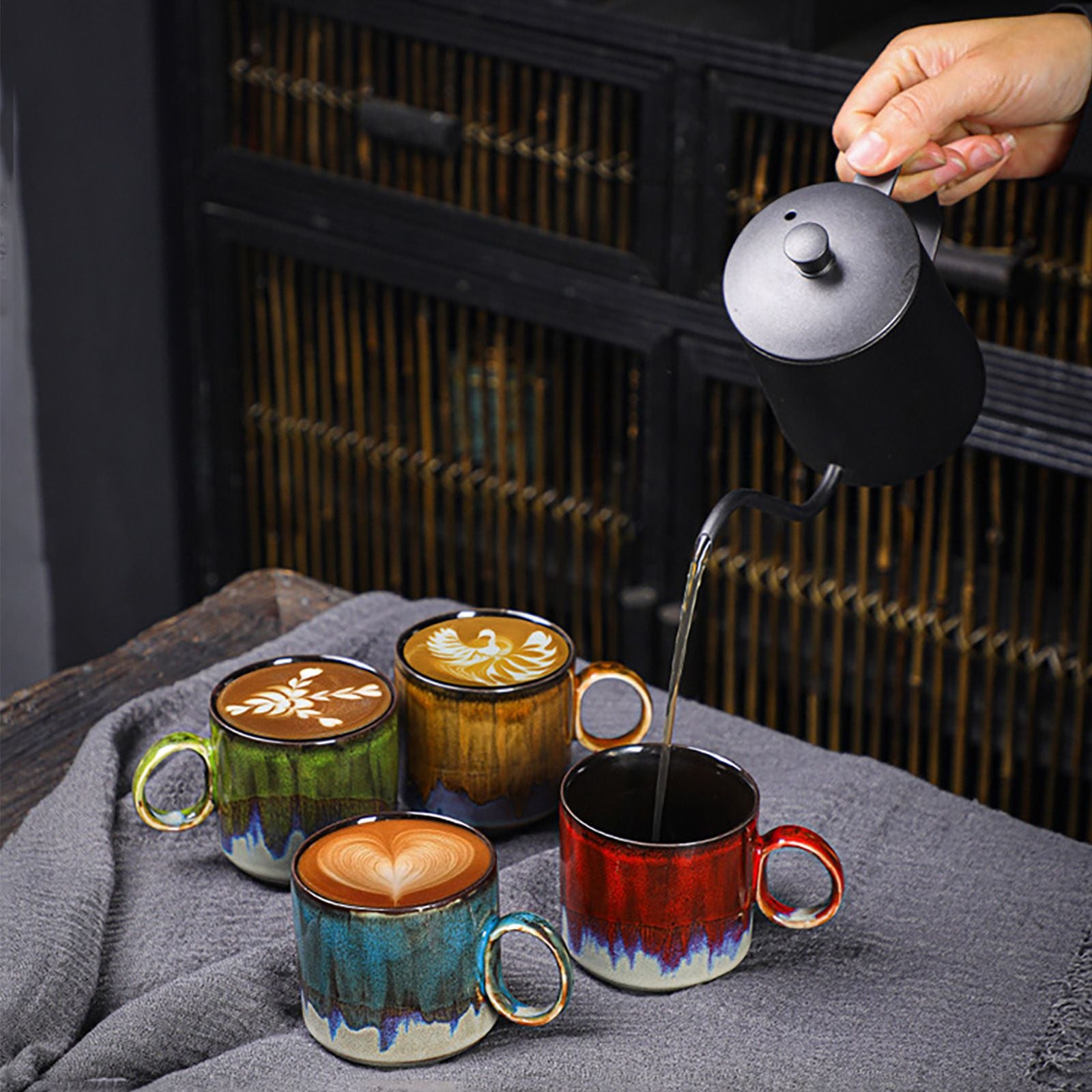 2pcs Ceramic Coffee Mug Special Active Glaze Large Coffee Mug for Office 150ml Capacity Green