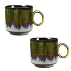 2pcs Ceramic Coffee Mug Special Active Glaze Large Coffee Mug for Office 150ml Capacity Green