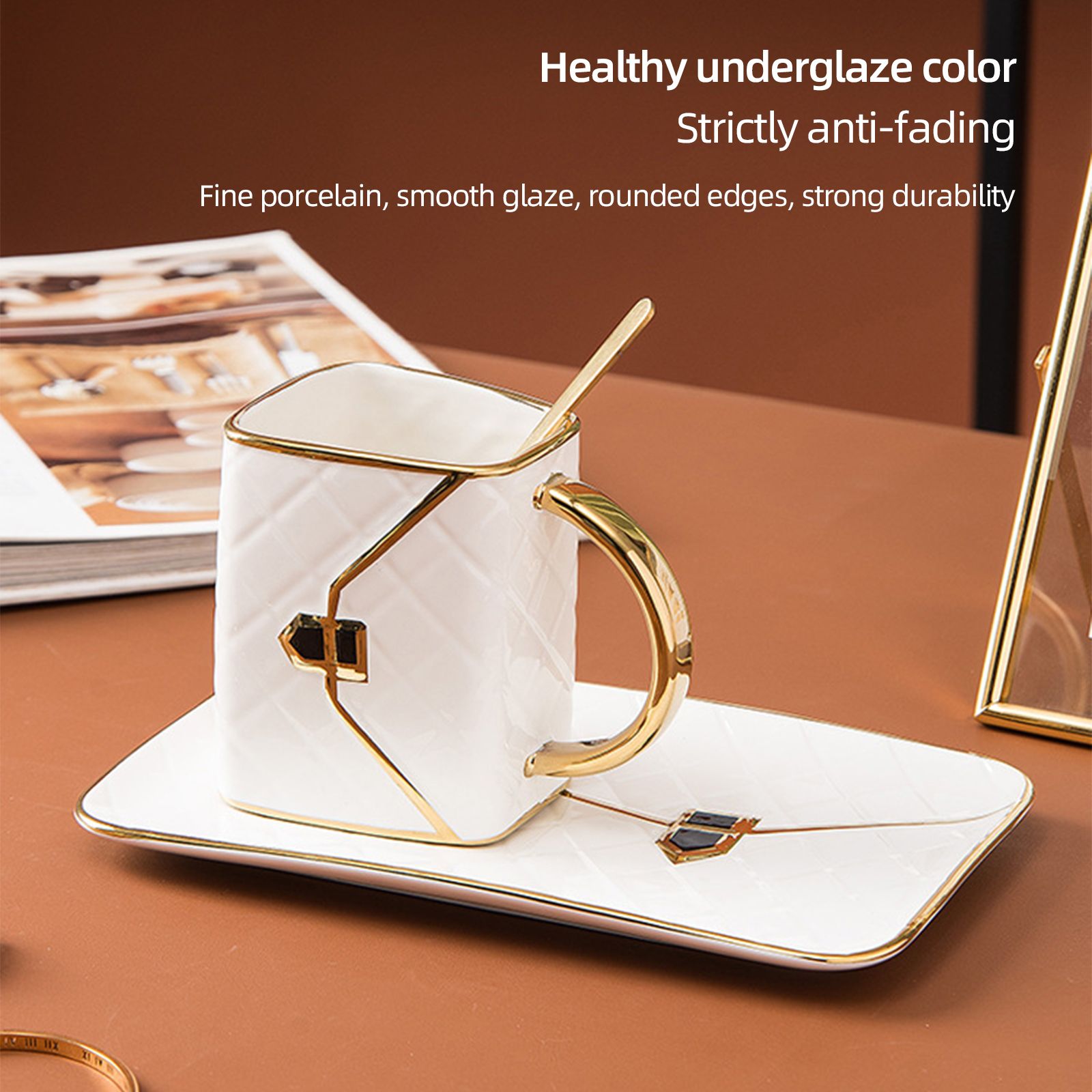 310ML Handbag Shaped Cup With Dish Spoon Ceramic Stylish Coffee Mug White
