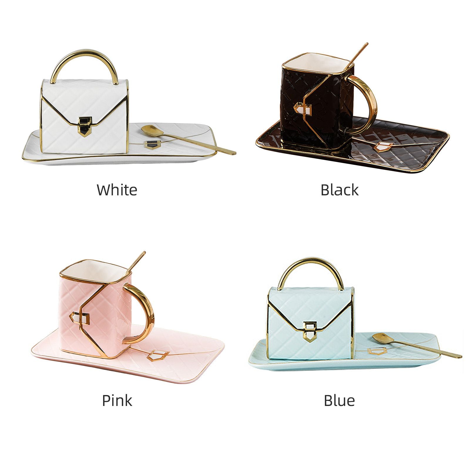 310ML Handbag Shaped Cup With Dish Spoon Ceramic Stylish Coffee Mug
