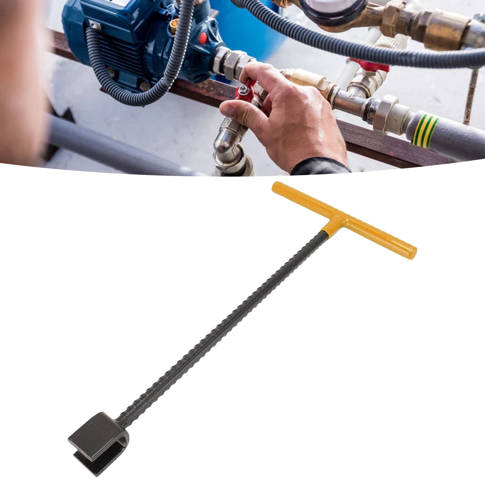 Steel Water Meter Key Wrench Multifunction T Handle Curb Key With 4 Way Utility Tool for Valves Faucets Yellow