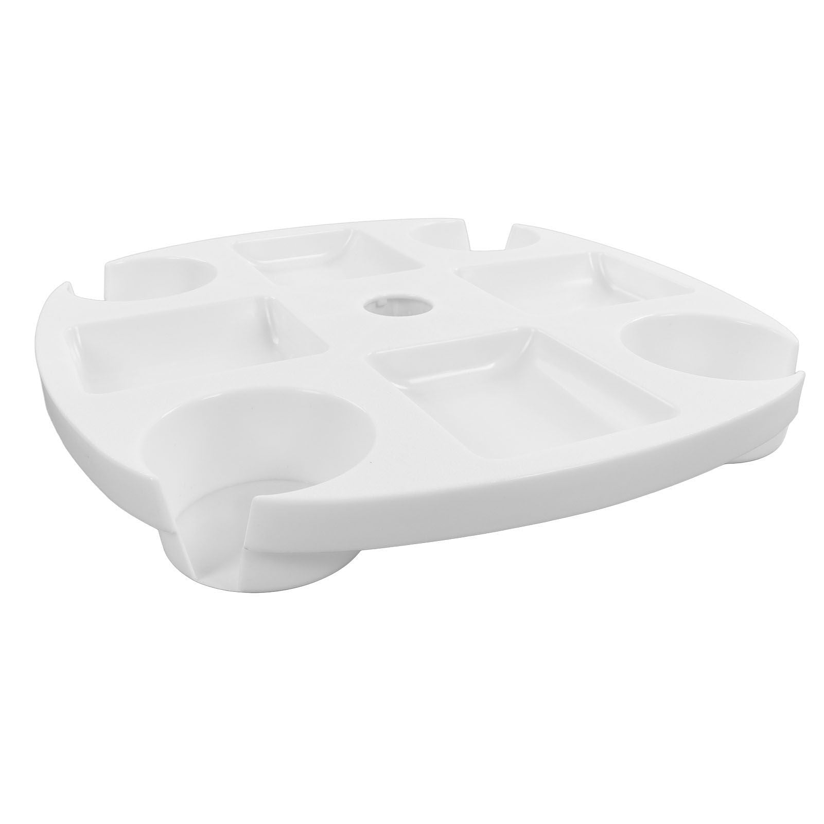 Beach Umbrella Table Tray White Round Umbrella Tray with 4 Cup Holder for Snack Drink
