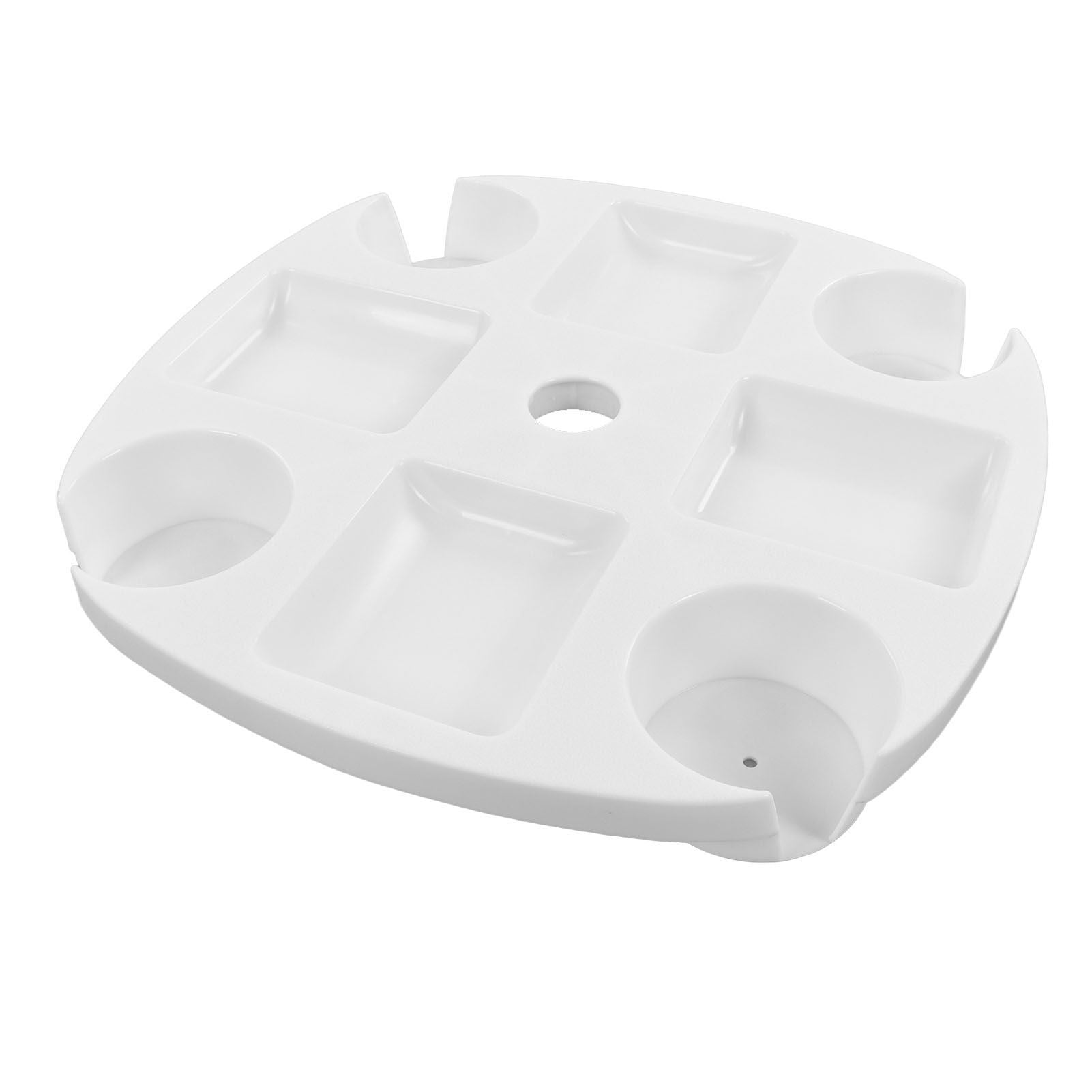 Beach Umbrella Table Tray White Round Umbrella Tray with 4 Cup Holder for Snack Drink