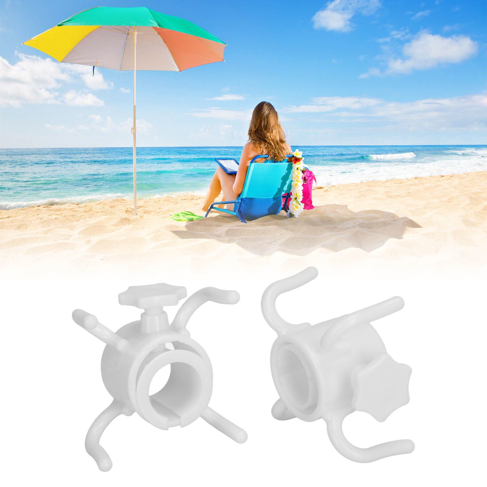 2Pcs Plastic Beach Umbrella Hanging Hook Umbrella Hanger 4 Prong Towel Hat Sunglasses Holder White