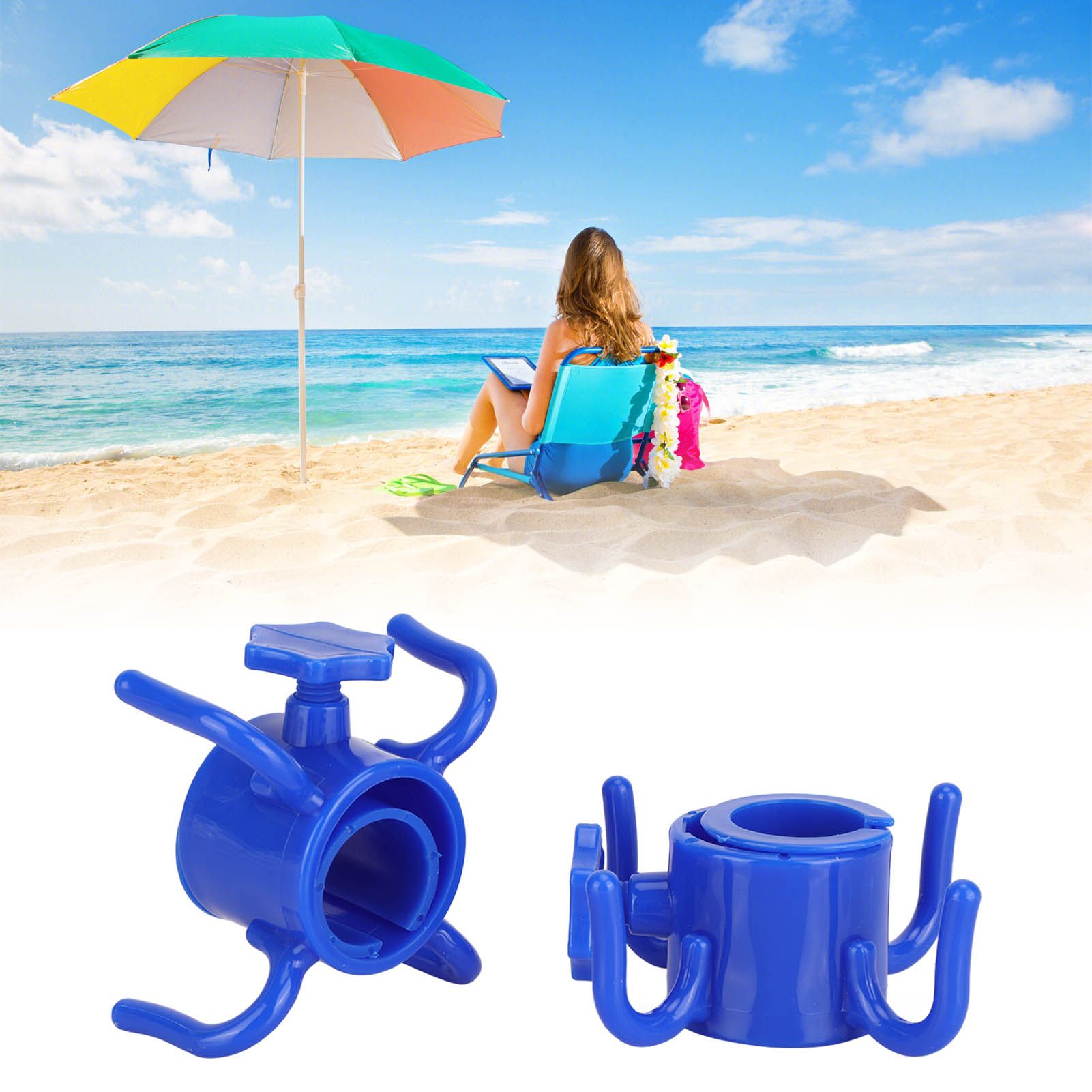 2Pcs Plastic Beach Umbrella Hanging Hook Umbrella Hanger 4 Prong Towel Hat Sunglasses Holder Blue