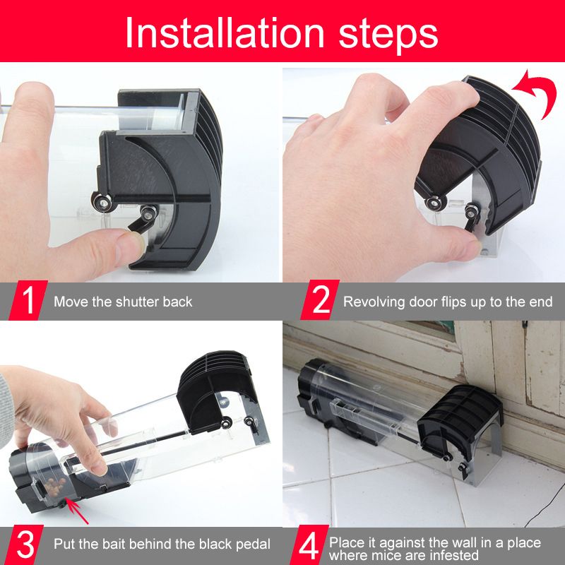 Automatic Mouse Trap High Sensitivity Self Locking Door Mouse Catcher Rat Catcher for Indoor Home Use Black