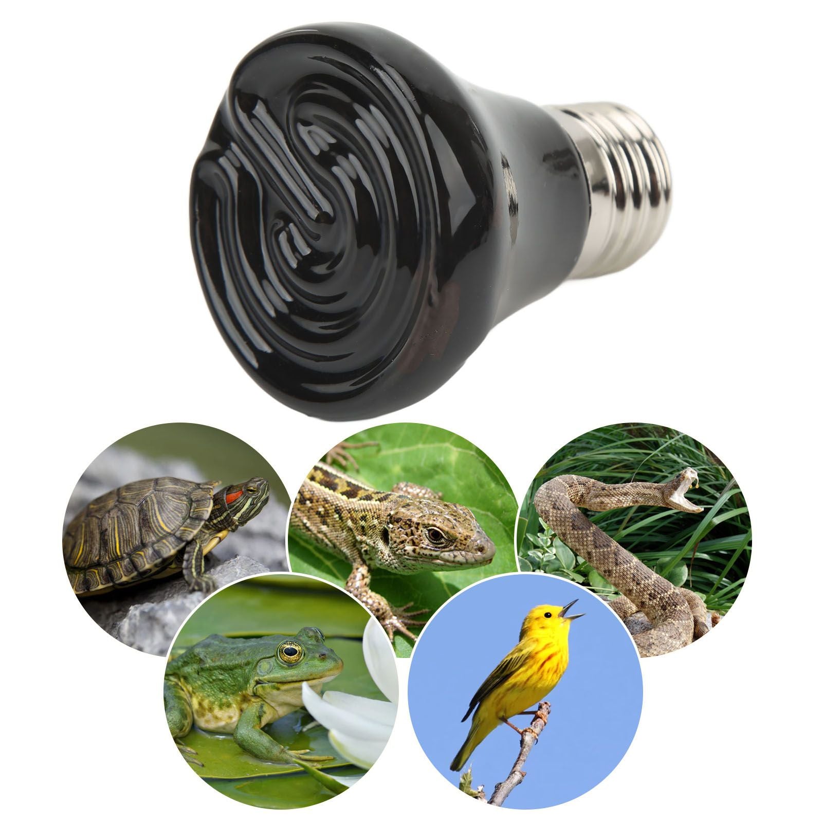 Ceramic Reptile Heat Lamp Bulb Mini Infrared Heat Ceramic Amphibian Heating Lamp for Lizards Reptiles 220V‑240V 100W Black