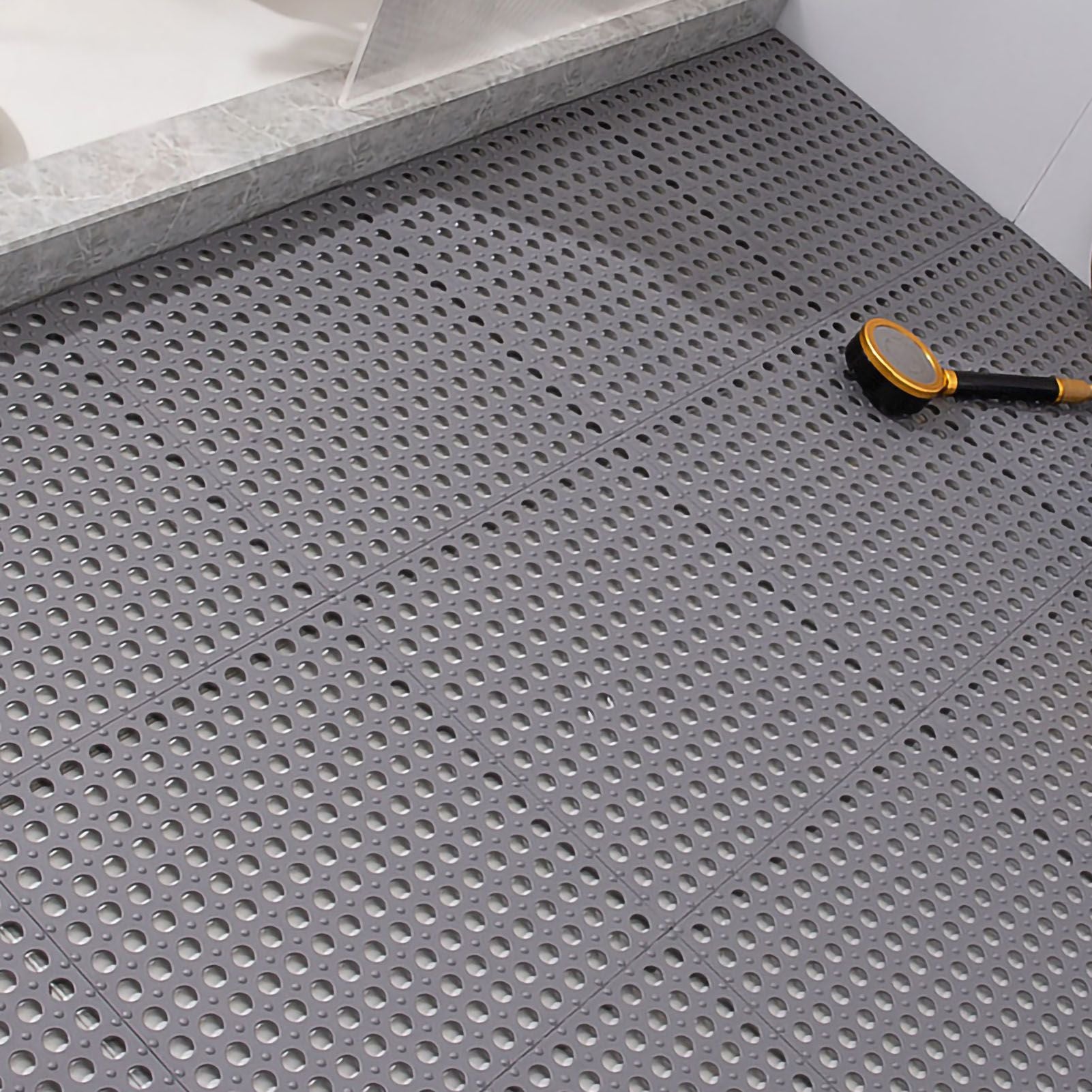 10PCS Suction Cup Floor Mats Anti Slip Plastic Mosaic Bath Mat for Kitchen Bathroom Grey