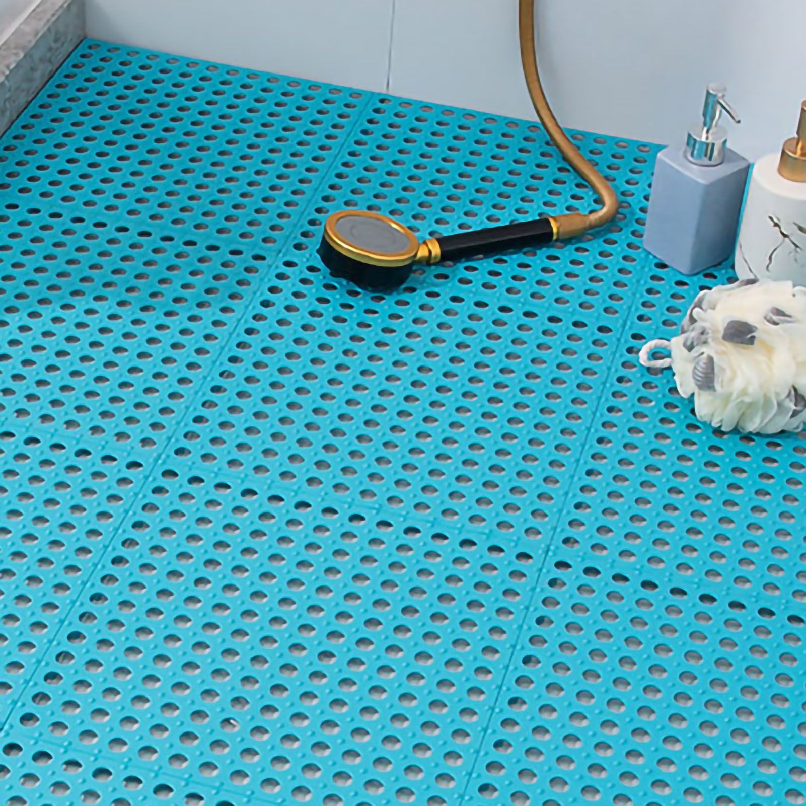 10PCS Suction Cup Floor Mats Anti Slip Plastic Mosaic Bath Mat for Kitchen Bathroom Blue