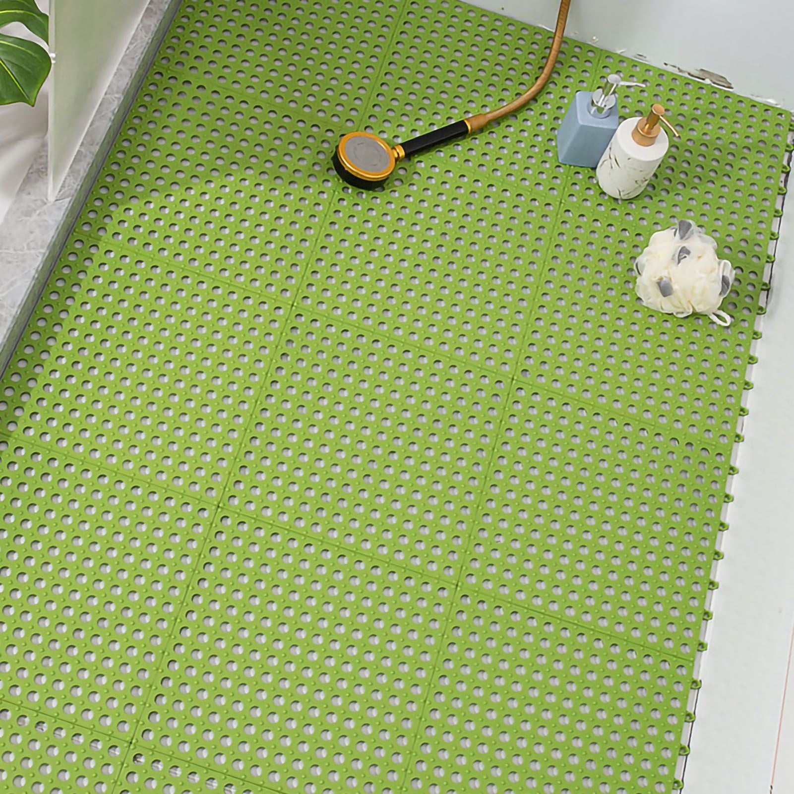 10PCS Suction Cup Floor Mats Anti Slip Plastic Mosaic Bath Mat for Kitchen Bathroom Green