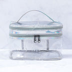 Ladies Cosmetic Bag Transparent Double Layer Waterproof High Capacity Toiletry Storage Bag for Travel Silvery Grey